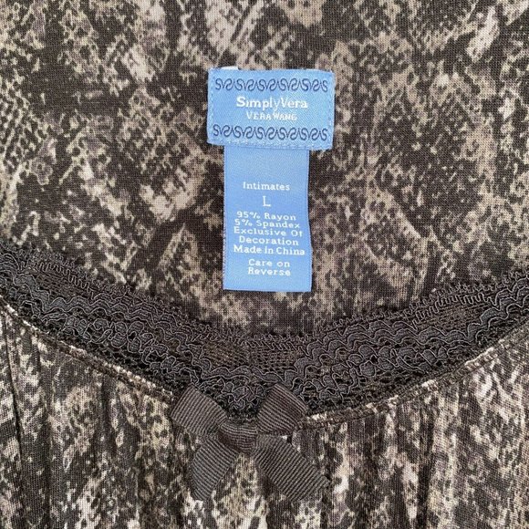 COPY - Simply Vera Wang Blouse Large Black Grey Snake Print Lace Trim 3/4" Slee… - Picture 6 of 10